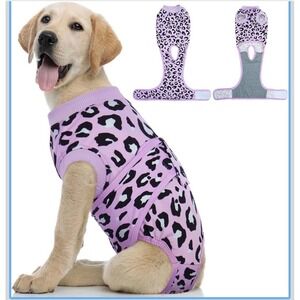 Kuoser Dog Recovery Suit Purple Leopard Print Surgery Snuggly Cone Alt Large NWT